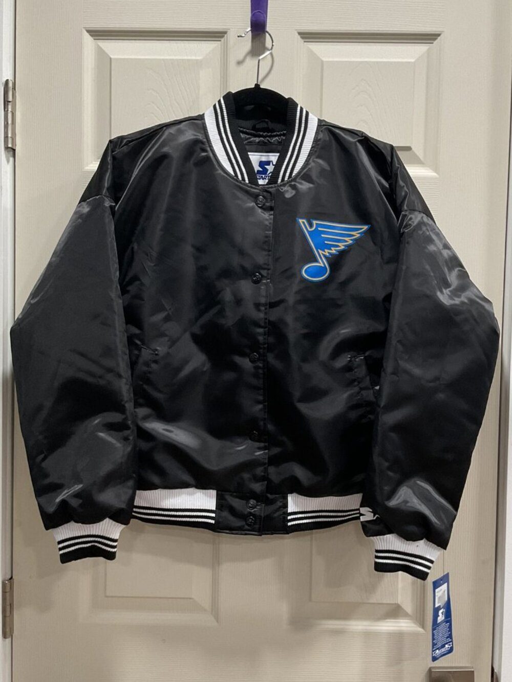 NWT Women's Starter St. Louis Blues Arch Stripe Satin Full-Snap Varsity Jacket L